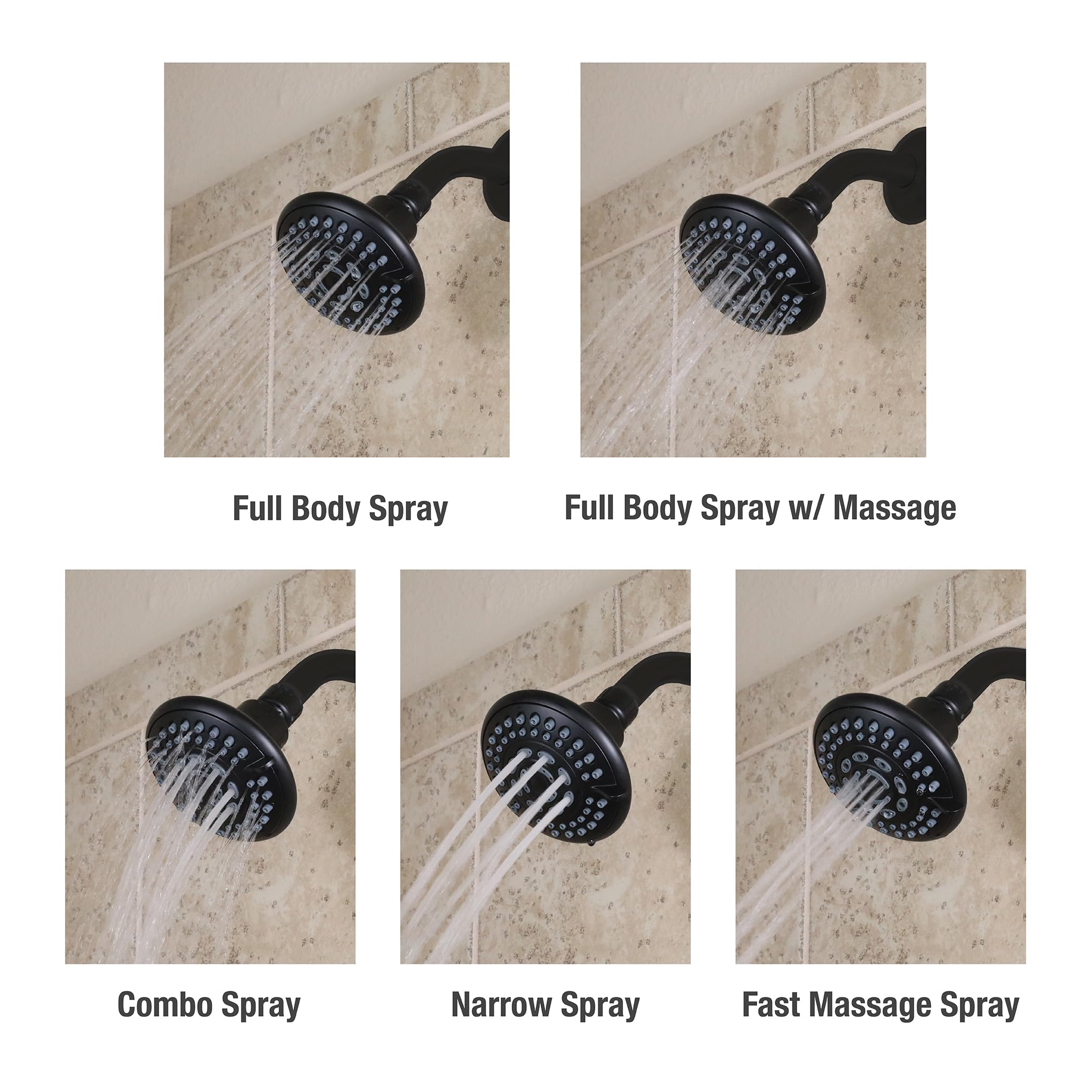Danco 1.8GPM 5-Spray Water-Saving Luxury Shower Head with Adjustable Swivel Ball Joint in Matte Black (12023) - Image 4
