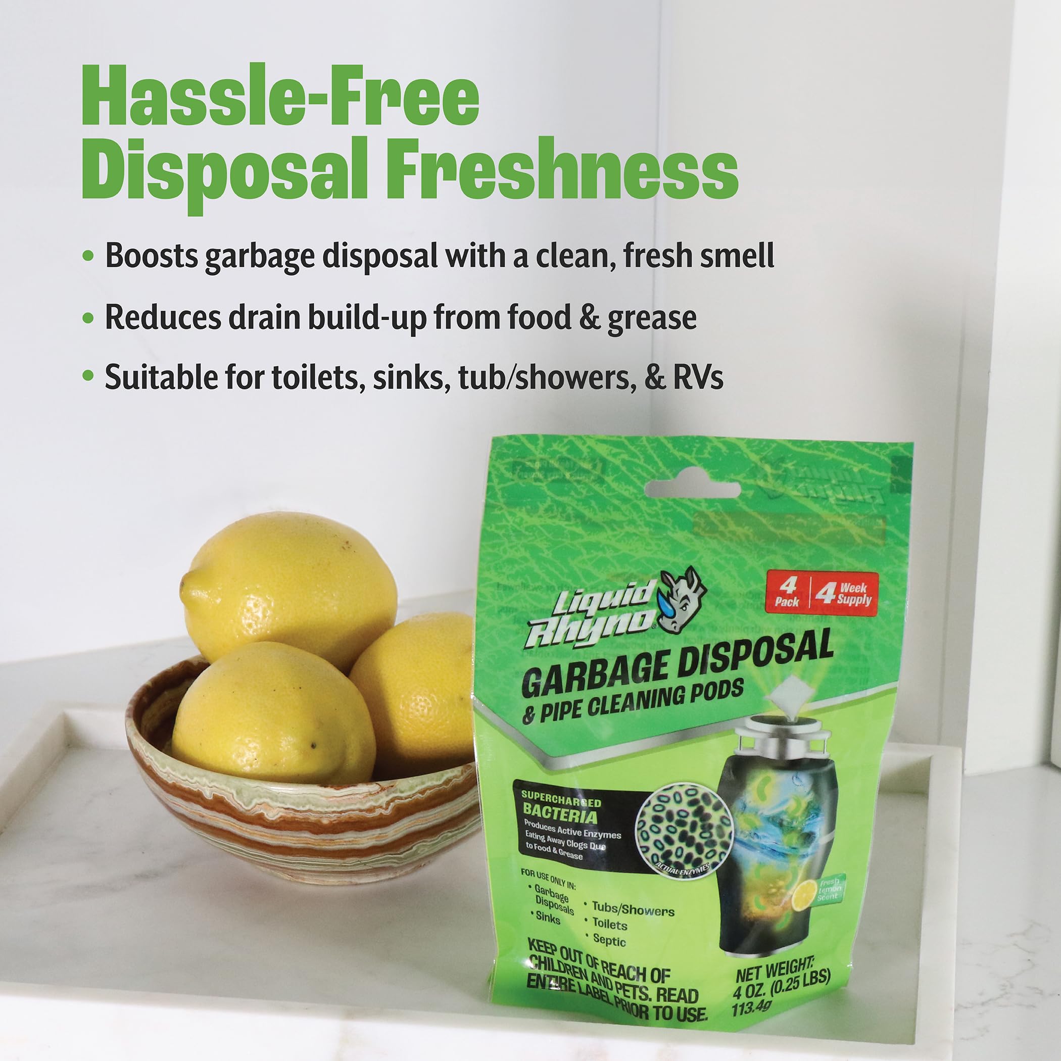 Danco Liquid Rhyno Garbage Disposal Cleaning Pods, Deodorizes and Eliminates Foul Disposer Odors, 4-Pack (12110) - Image 4